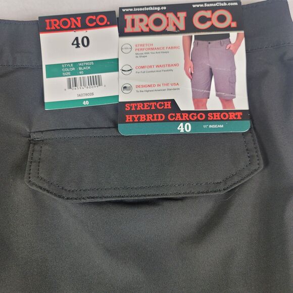 Iron Co. Stretch Hybrid Cargo Shorts, Black. Size Men's 40. Active, comfort. - Picture 6 of 6